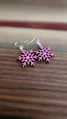 Snowflake Wooden Earrings, Hand-Painted and Lightweight, Christmas Themed Earrings - image4